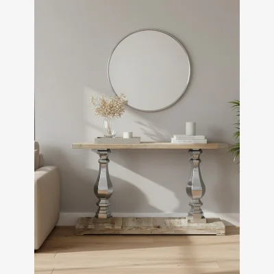 The Range Richmond White Washed Pine Wood Console Table - Brown
