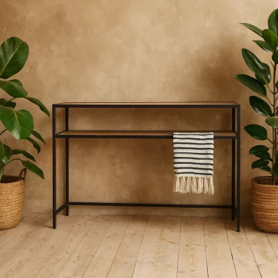 The Range El Paso Console Table Wild Oak Effect Top and Powder Coated Steel Frame - Natural