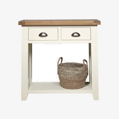 The Range Painted Oak Wooden 2 Drawer Hall Console Table  - Cream