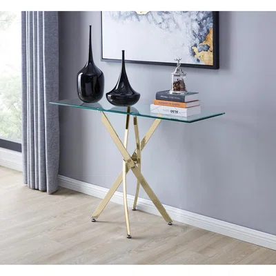The Range Leonardo Glass and Gold Metal Console Table - Yellow