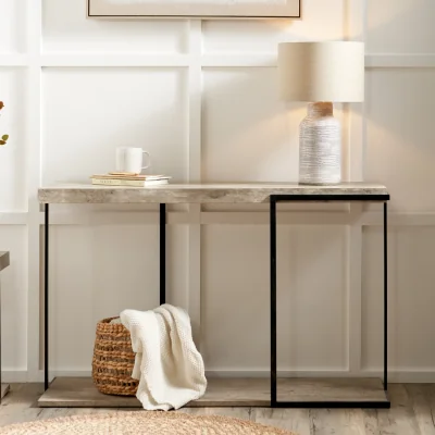 The Range Jersey Console Table with Shelf - Concrete effect and black