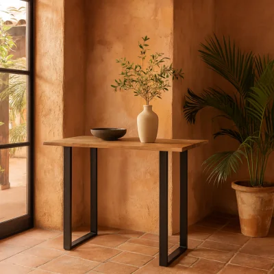 The Range Vouvant Live Edge Light Acacia Console Table with Metal Legs - Black