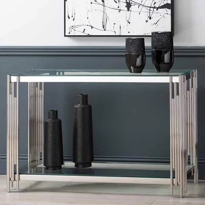 The Range Cohen Metal Console Table for Living Room, Hallway Table - Silver