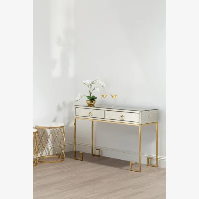 The Range Rieti Antique Mirror and Gold Console Table - Gold