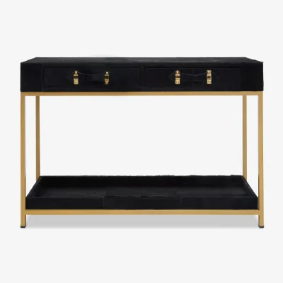 The Range Kensington Townhouse Hair on Leather Two Drawer Console Table - Black