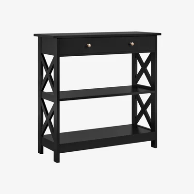 The Range Wooden Console Table with 1 Drawer and 2 Open Shelves - Black / MDF
