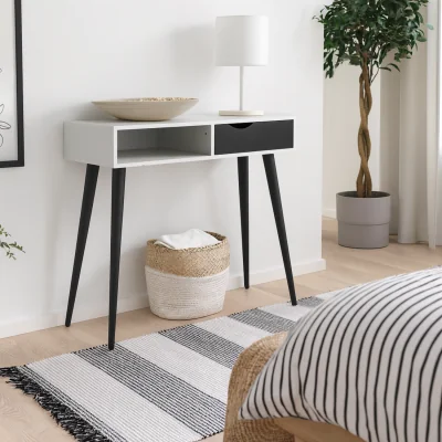 The Range Sapporo Console Table ¿ White Top with Matt Black Frame, 1 Drawer 1 Shelf - White and Black