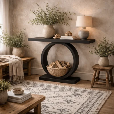 The Range Zelda Curved Console Table Deep Metal Console - Black