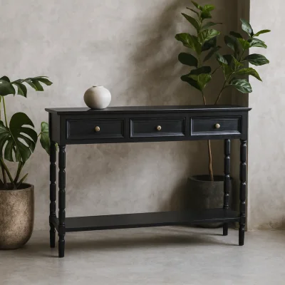 The Range Ploumanach 3 Drawer Wooden Console with Lower Shelf - Black