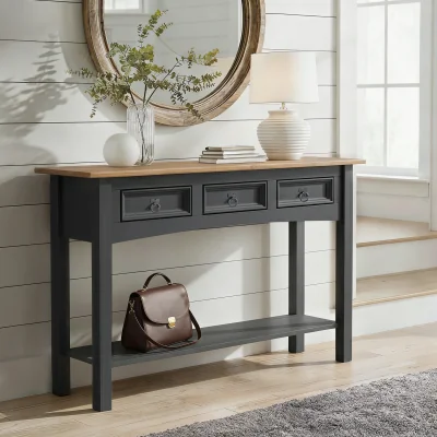 The Range Corona Charcoal 3 Drawer Console Table - Distressed Charcoal Wax
