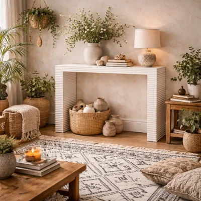 The Range Kinnegad White Wooden Console Table with Etched Legs - White