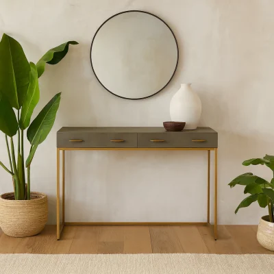 The Range Verona Shagreen Console Table with Brushed Gold Frame - Grey