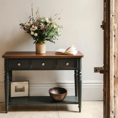 The Range Queensbury Console Table with Oak Top - Bottle Green