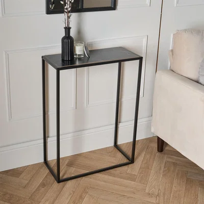 The Range Marble Top Bedroom Nightstand Hallway Console Table - Black