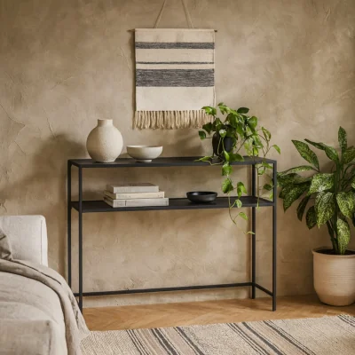 The Range El Paso Console Table Metal and Ash Wood - Black