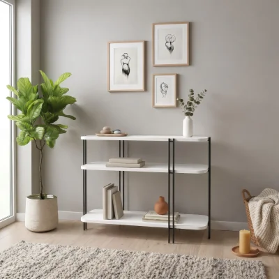 The Range Decortie Notus Open Console Table with Metal Frame - White