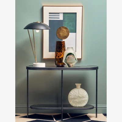 The Range Xania Glass Top Two Tier Console Table - Black