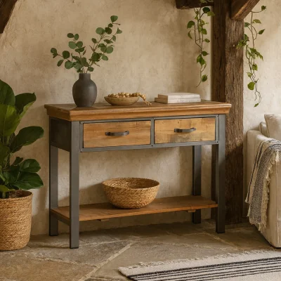 The Range Wyld Haus Sunset Mango 2 Drawer Console Table, Acacia Matt Top - Brown