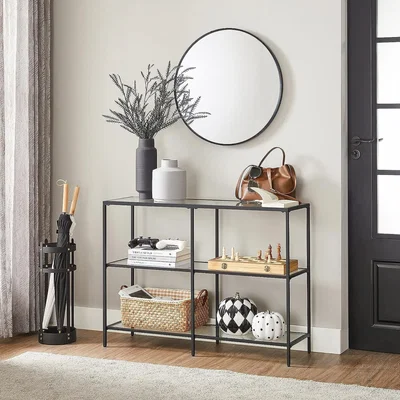 The Range 3-Tier Glass Console Table with Steel Frame - Black