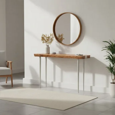 The Range Almora Natural Acacia Wood Console Table - Silver