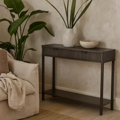 The Range Sagevale 2 Drawer Ribbed Console Table Matt - Brown