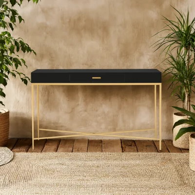 The Range Palermo Console Table Matt Top with Brushed Gold Frame Single Drawer - Black
