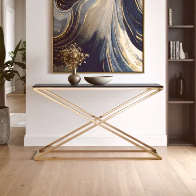 The Range Montril Glass Top Criss Cross Console Table - Gold