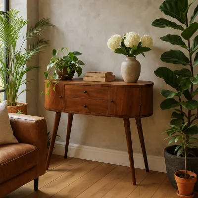 The Range Trento Mango Wood Console Table 2 Drawers and 2 Doors Chestnut - Brown