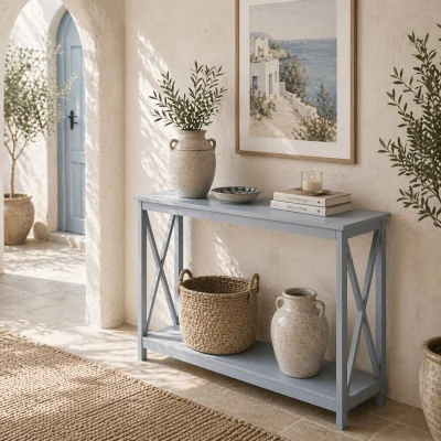 The Range Reluba Grey X-Frame Console Table with Lower Shelf - 100 x 30 x 80.5 cm