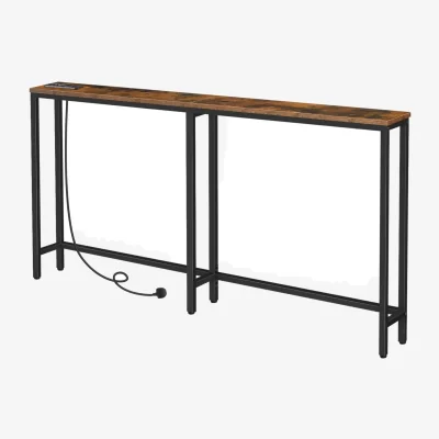 The Range Industrial 180CM Wide Console Table With Charging Station Hallway Furniture - Rustic Brown