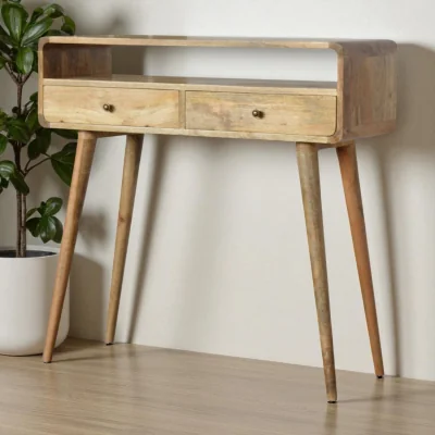 The Range Solid Wood Curved Oak-ish Console Table - Brown