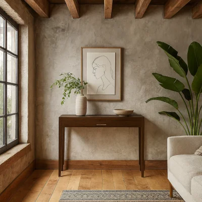 The Range Parma Stained Console Table with Drawer and Brushed Brass Handle - Brown