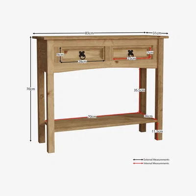 The Range Corona 2 Drawer Console Table - Pine