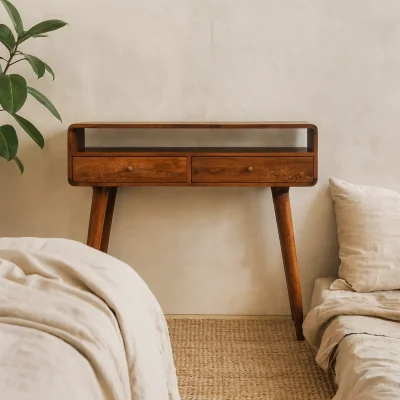 The Range Ostuni Chestnut Mango Wood Console Table 2 Drawers Open Shelf - Brown