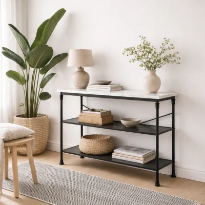 The Range Lola Marble Effect Console Table 2 Shelves - Black