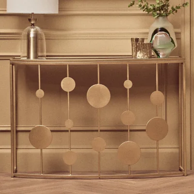 The Range Farran Champagne Gold Finish Console Table With Mirror Top - Gold