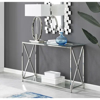 The Range Regent Glass and Chrome Cross End Console Table - Yellow