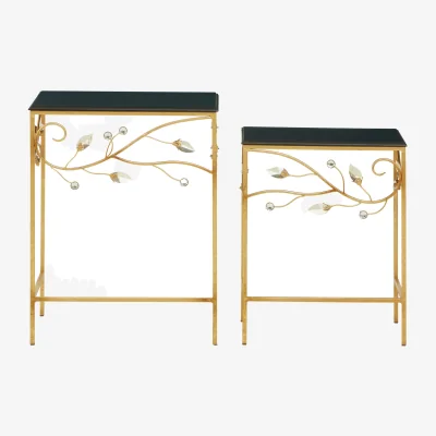 The Range Yaxi Set Of 2 Tables With Black Wooden Top - Gold