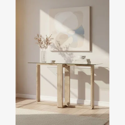 The Range Barton Glass Console Table with Wood Effect Legs - Brown