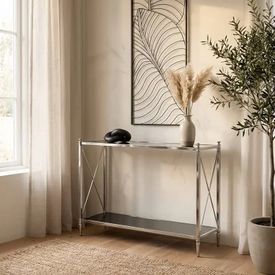 The Range Hoffmann Black Glass and Nickel Finish Console Table - Silver