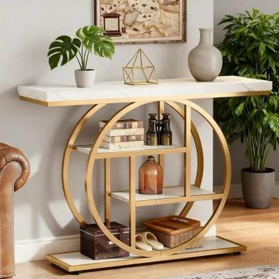 The Range Alivio Rustic 4-Tier Console Table with Metal Frame and MDF Top - White