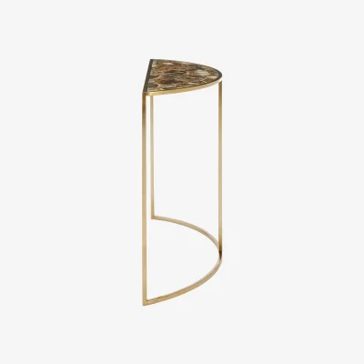 The Range Vita Half Moon Console Table with Black Agate Top - Gold