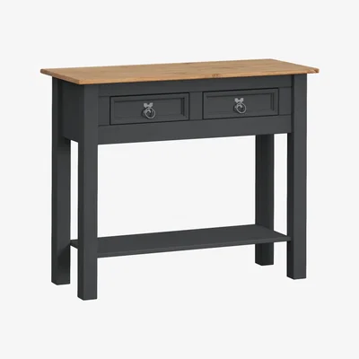 The Range Corona 2 Drawer Console Table with Shelf - Distressed Charcoal Wax