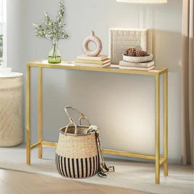 The Range Metal Hallway Console Table With Tempered Glass Tabletop - Yellow