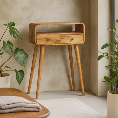 The Range Peschiera Mini Curved Mango Wood Console Table - Brown