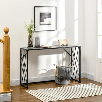 The Range Industrial Console Table Couch Tables with Metal Frame for Entryway - Black Frame, Grey Top