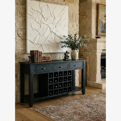 The Range Fusion Black Mango Wood Console Table with Wine Storage - Black