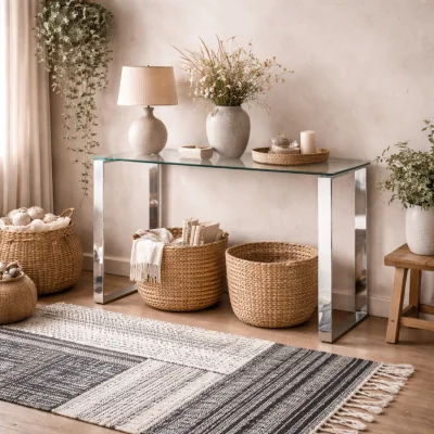 The Range Frederikssund Console Table Clear Tempered Glass Top Polished Chrome Legs - Clear