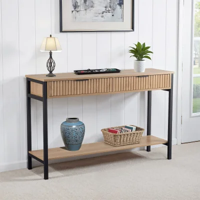 The Range Miami 2 Drawer Console Table - Oak and Black - Oak and Black