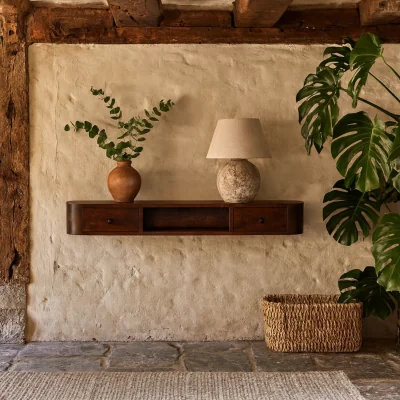 The Range Waimea Curved Floating Wall Mounted Console Solid Mango Wood Chestnut - Brown